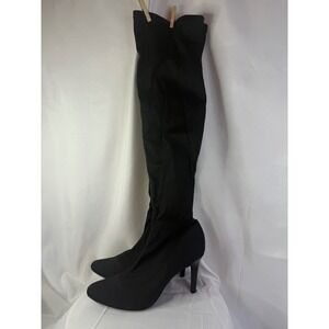 Y2K Black Stiletto Over The Knee Boots Pointed Toe High Heel Stretch Fabric